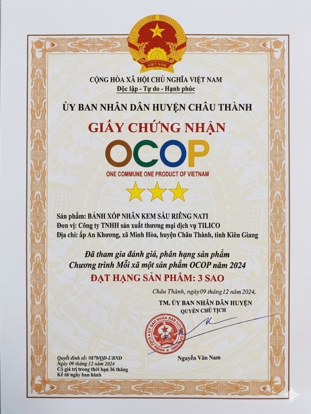 OCOP 3 sao — Bánh Xốp Sầu Riêng Nati